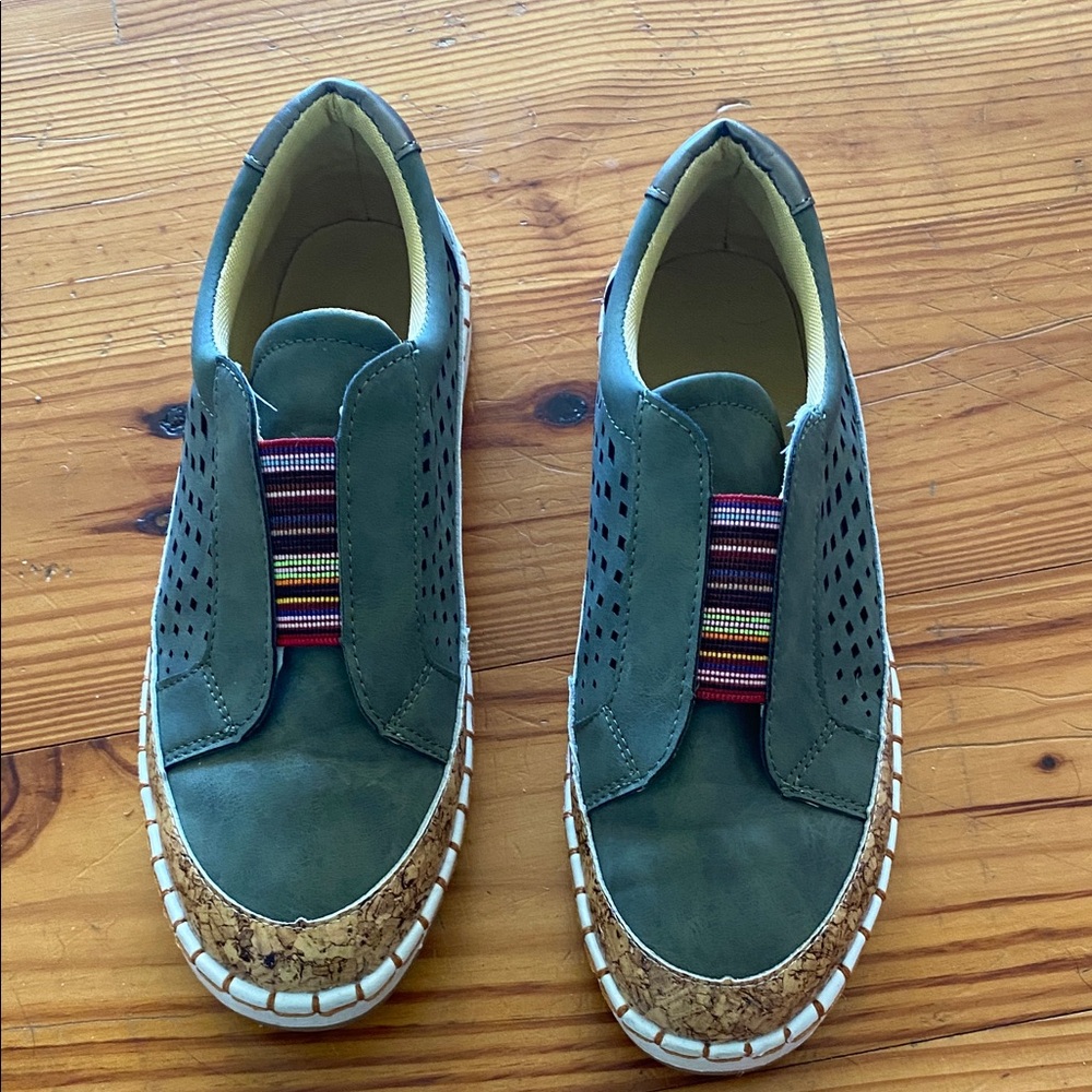 Green Slip-On Sneakers with Cork Detail